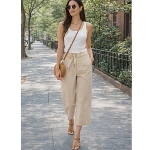 J. Crew Women's Cropped Wide Leg Twill Paper-Bag Pants Dusty Ivory Size 10 EUC